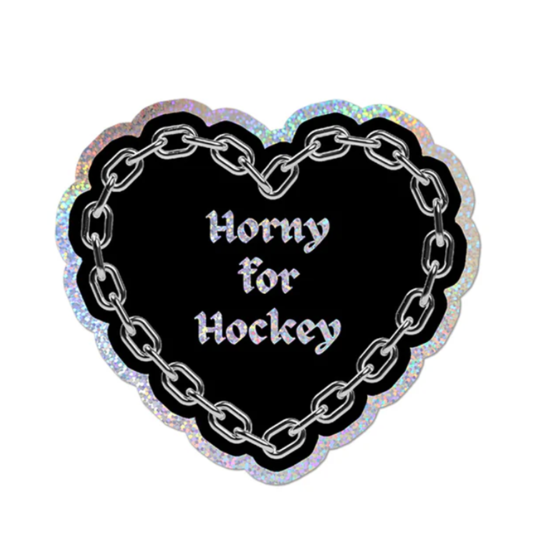 Horny for Hockey Glitter Sticker