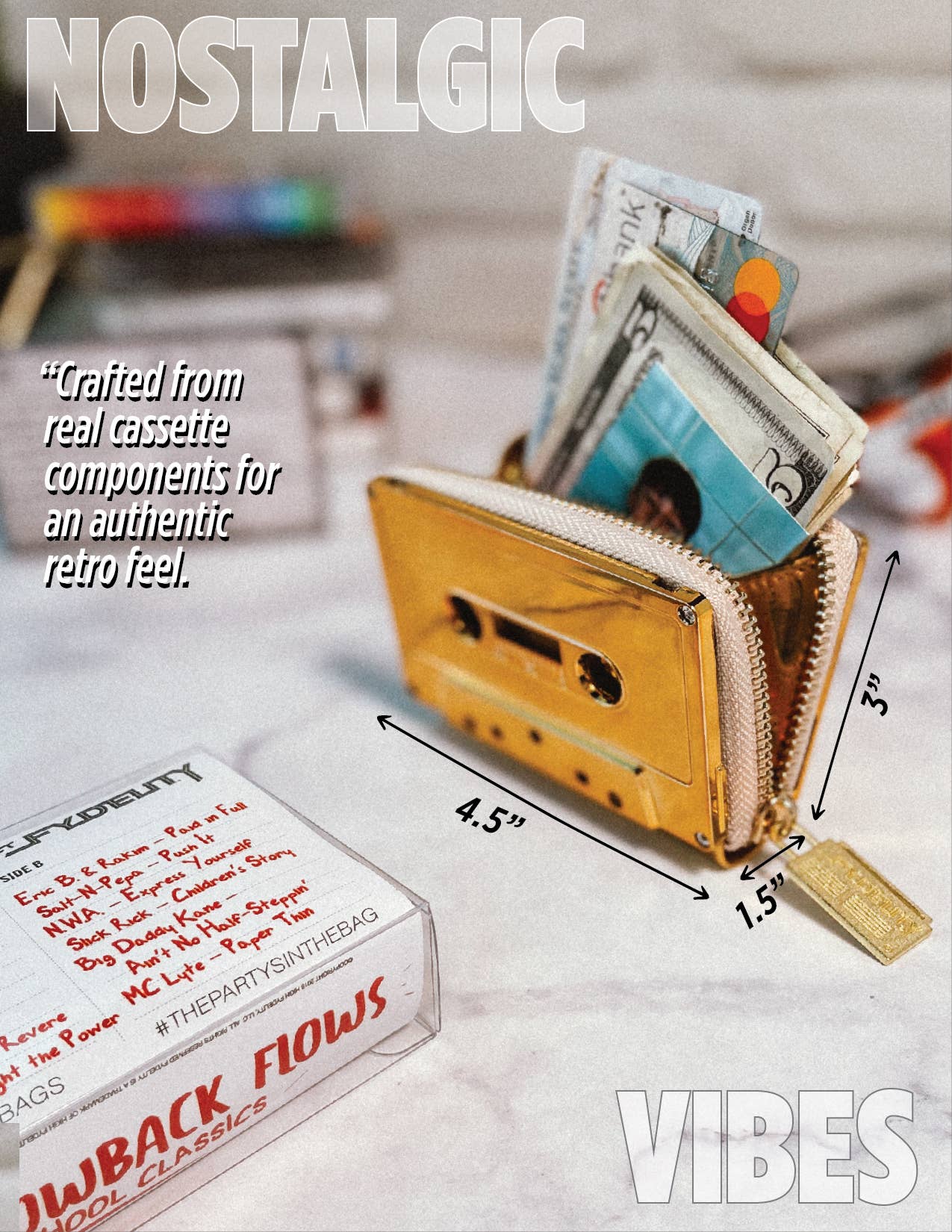 Retro Cassette Wallet | Gold