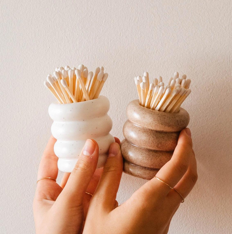Ceramic Match Pot - Speckled White