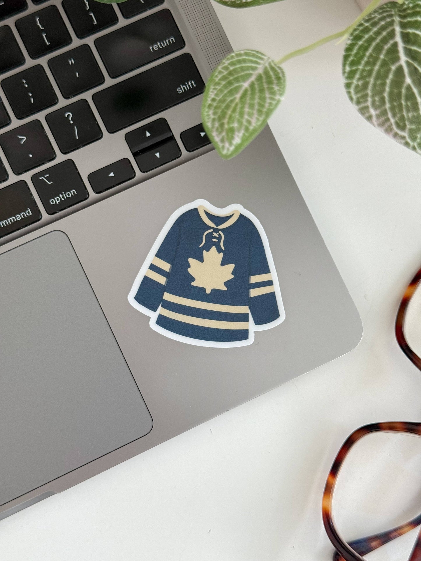 Blue & White Leaf Hockey Jersey Vinyl Sticker