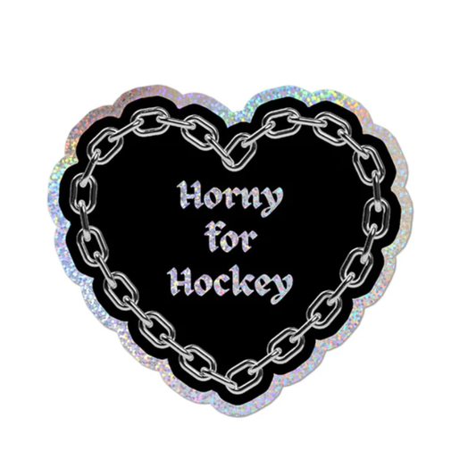 Horny for Hockey Glitter Sticker