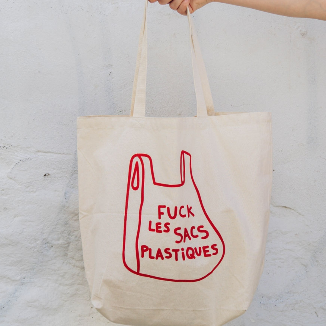 Fuck Plastique French Printed Cotton Tote Bag